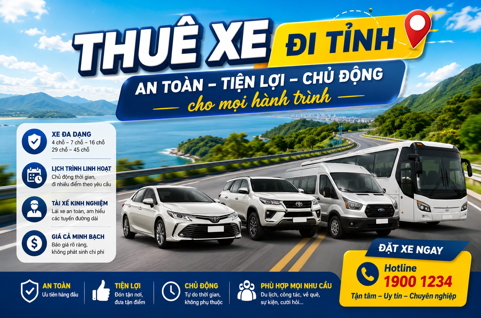 Thuê xe đi tỉnh an toàn, tiện lợi và chủ động cho mọi hành trình